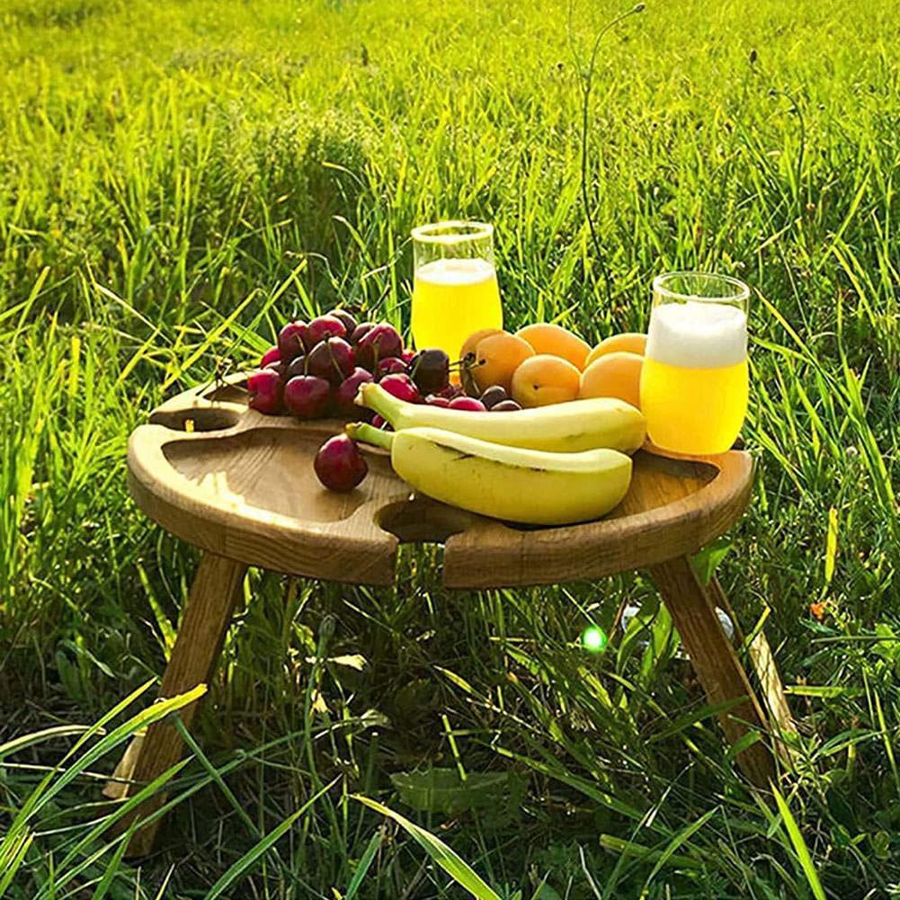 Wooden Outdoor Folding Picnic-table With Glass Holder 2 In 1 Wine Glass Rack Outdoor Wine Table Wooden Table Easy To Carry Wine - Rightseason