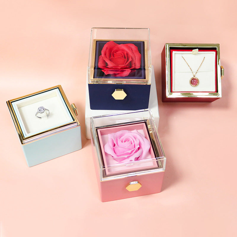 Rotating Flower Rose Gift Box With Necklace - Rightseason