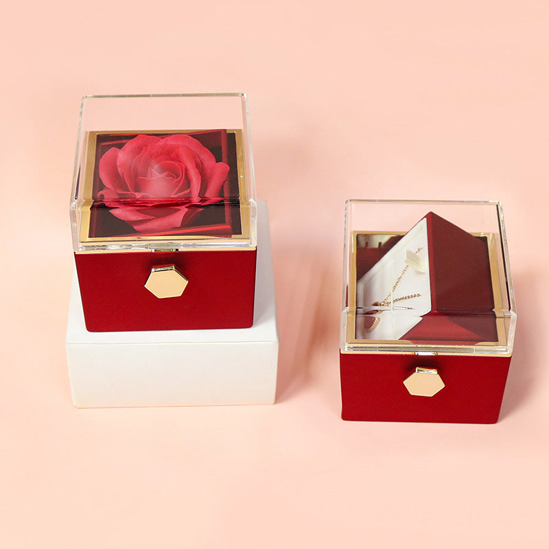 Rotating Flower Rose Gift Box With Necklace - Rightseason