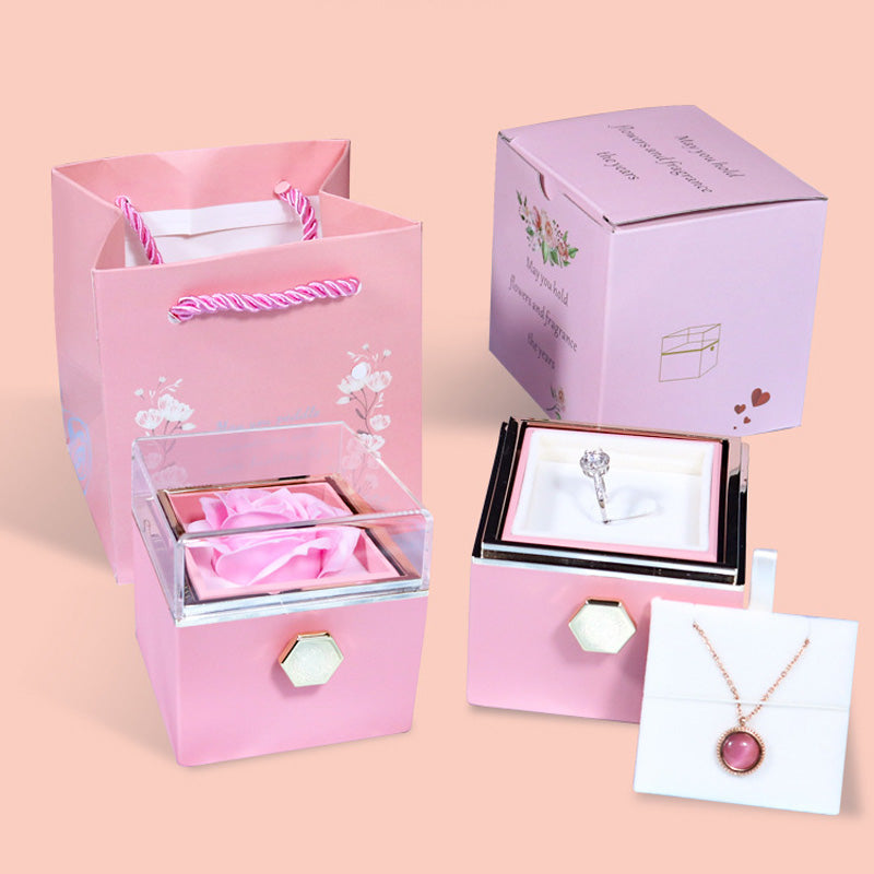 Rotating Flower Rose Gift Box With Necklace - Rightseason