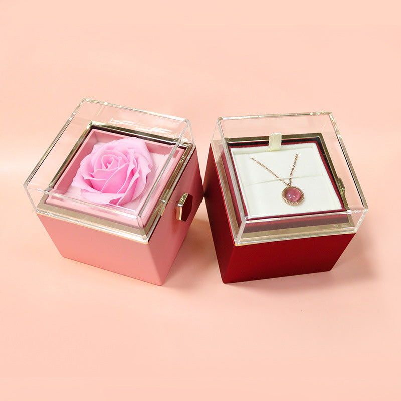 Rotating Flower Rose Gift Box With Necklace - Rightseason