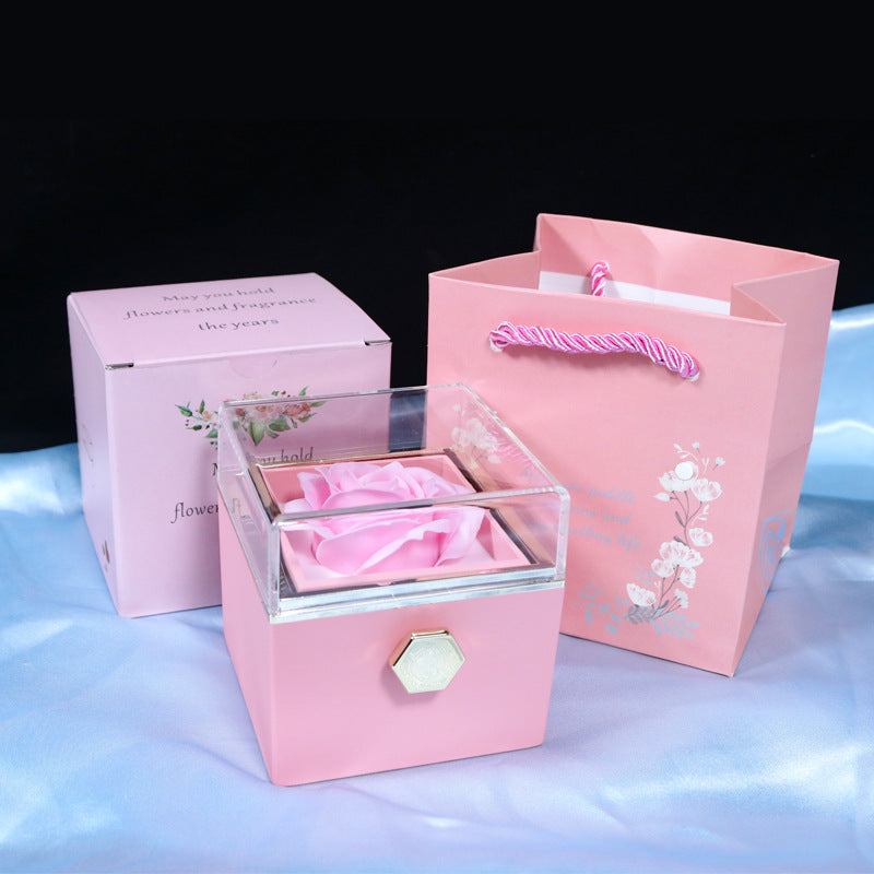 Rotating Flower Rose Gift Box With Necklace - Rightseason